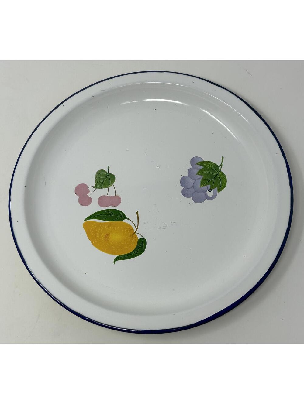 Vintage Enamel Fruit Patterned Plate Enamelware